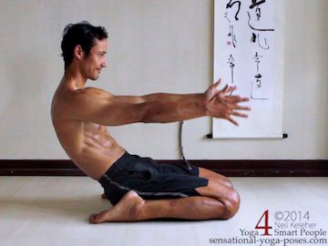 bent back hero pose, a stretch for the spinal erectors. Neil Keleher, Sensational Yoga Poses.