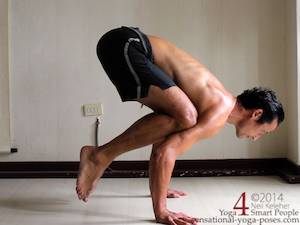 Crow pose, weight on hands (knees pressing into arms)