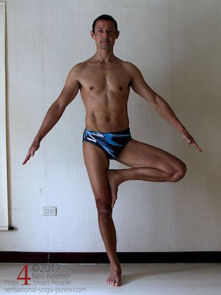 Standing in tree pose and controlling pelvic side tilt to strengthen the hips. Neil Keleher. Sensational Yoga Poses.
