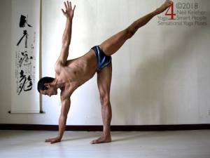 Balancing in half moon pose with hand on the floor. Neil Keleher, Sensational Yoga Poses