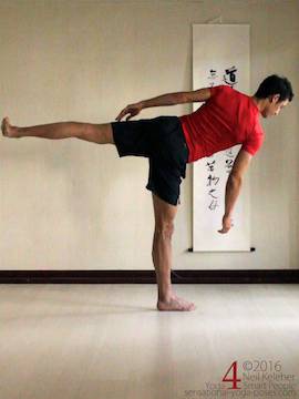 balancing in half moon with hand lifted, neil keleher, sensational yoga poses