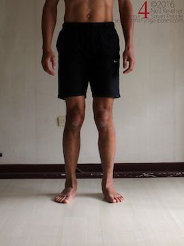 Shins rotated inwards relative to the feet, (tibialis posterior relaxed). Neil Keleher. Sensational Yoga Poses.