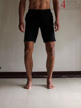 Shins rotated outwards relative to the feet, (tibialis posterior active). Neil Keleher. Sensational Yoga Poses.