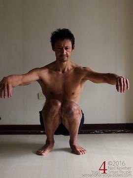 Learning to do deep squats (without weight), shins rolled inwards, Neil Keleher, sensational yoga poses.