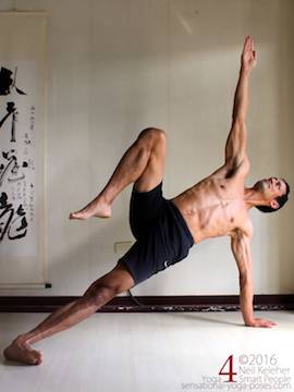 Side plank variations, top knee lifted, neil keleher, sensational yoga poses.