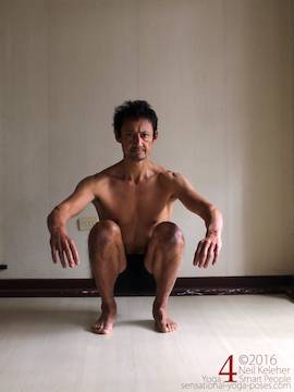 Learning to do deep squats (without weight), feet parallel, Neil Keleher, sensational yoga poses.