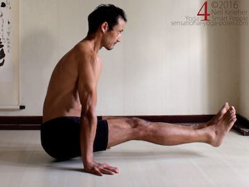 L Sit lift up, to may tensor fascia latae activation easier, engage vastus lateralis Neil Keleher. Sensational Yoga Poses.