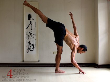 Low back stretches: half moon pose. Neil Keleher, sensational Yoga poses.