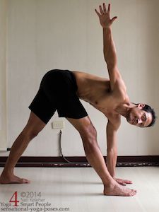 hip stability exercise, revolving triangle yoga pose (pravritta trikonasana).