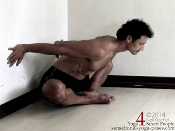 Adductor stretches: Bound angle adductor stretch with hands against a wall. Bound angle using a wall for leverage. Neil Keleher. Sensational Yoga Poses.