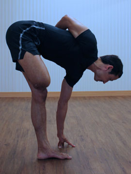 ardha badda padmasana, yoga pose, bent forwards