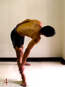 Yoga triangle pose with the torso leaning forwards. Sensational Yoga Poses, Neil Keleher