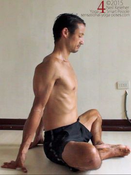 bound angle pose with hands behind body, chest lifted