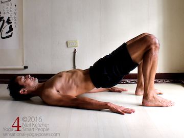 Supine Yoga poses, bridge pose prep; lordosing lumbar spine, neil keleher, sensational yoga poses.