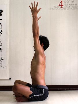 sitting cross legged, pelvis tilted forwards. Neil Keleher. Sensational Yoga Poses.