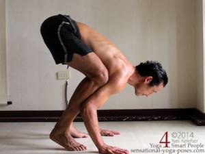 crow pose prep, weight between hands and feet