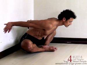 Beginners variation for bending forwards in bound angle pose.