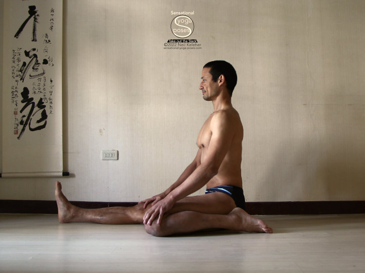 virasana or hero pose, kneeling with the hips on the floor between the heels. Neil Keleher, Sensational Yoga Poses.
