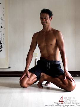 A variation of kneeling with toes tucked under to work towards janu sirsasana C. Neil Keleher. Senssational Yoga Poses.