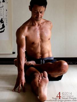 Half bound yoga lotus with the lotus knee pulled inwards. Neil Keleher. Sensational Yoga Poses