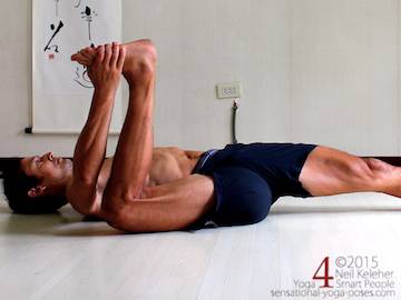 Half Happy Baby Hip Stretch, Neil Keleher, Sensational yoga poses