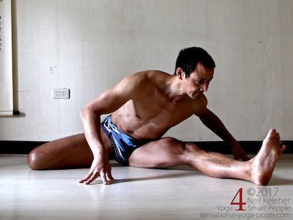 Using Hurdlers stretch as a hip flexor strengthening exercise. Neil Keleher. Sensational Yoga Poses.
