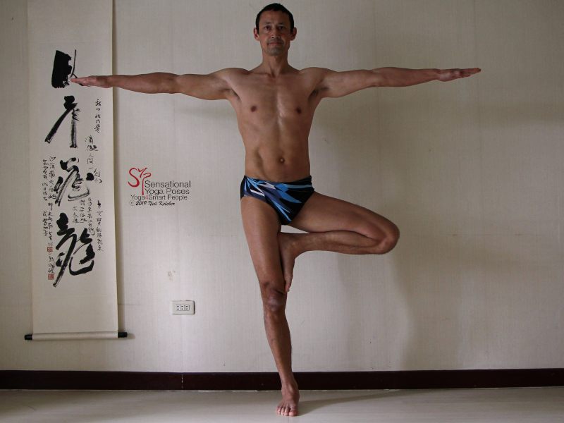 Tree pose hip lift, relaxed. Neil Keleher, Sensational Yoga Poses.