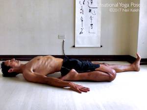 Reclining half hero or supta ardha virasana. Neil Keleher, Sensational Yoga Poses.