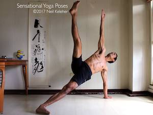 Yoga poses for abs, side plank pose with top leg lifted and knees straight, neil keleher, sensational yoga poses.