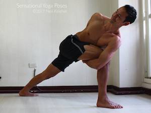 parivrtta parsvakonasana, bound twisting side angle pose