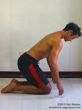 gradual quad stretch while kneeling, ankle stretch, hero pose variation, hero pose for beginners