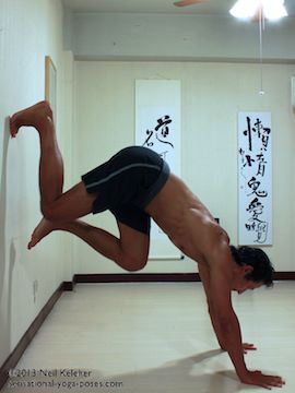 swing a leg up while doing l shaped handstand using a wall, Neil Keleher, Sensational Yoga Poses