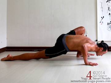 low lunge yoga push up, elbows bent