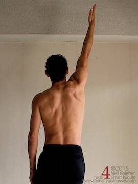 side angle yoga pose preparation, lengthening one side of body, using lower fibers of serratus anterior to spread and rotate shoulder blade.
