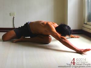 easy bharadvajasana bending forwards and side bending the spine. 