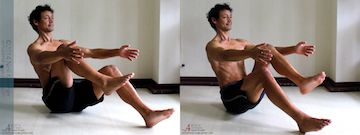 Boat Pose Active Hip Flexion Exercise: Sitting upright, lift the chest. Lean back and reach the arms forwards (keeping the chest open.) Lift one knee and pull it back towards the chest (without collapsing the chest.) Lower the leg and repeat with the other leg.