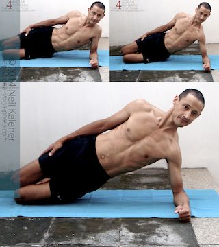 Modified Side Plank Position: Use the shoulder to lift the ribcage. Then use the thigh to lift the pelvis.