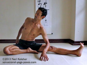 seated side bend with one leg straight