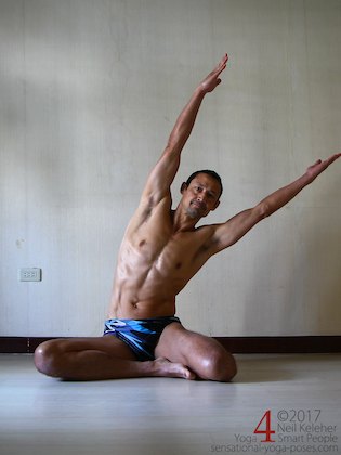 half hero quad stretch with a side bend Neil Keleher, Sensational Yoga Poses.
