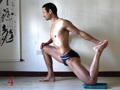 Lunging quadriceps stretching yoga pose. Neil Keleher. Sensational Yoga Poses.