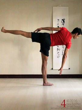 balancing in half moon with hand lifted, neil keleher, sensational yoga poses