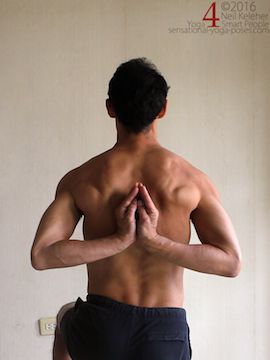 Reverse prayer shoulder stretching exercise,  neil keleher, sensational yoga poses.