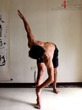 Revolved triangle, using the arm to help the twist, neil keleher, sensational yoga poses.