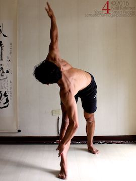 Revolved triangle, using the arm to help the twist, neil keleher, sensational yoga poses.