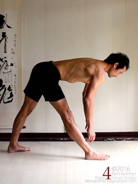 Revolved triangle preparation, reaching ribs away from pelvis, neil keleher, sensational yoga poses.