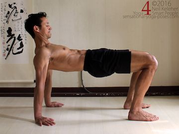 shoulder strengthening exercises, scapulae retracted in table top pose. Neil Keleher. Sensational Yoga Poses.