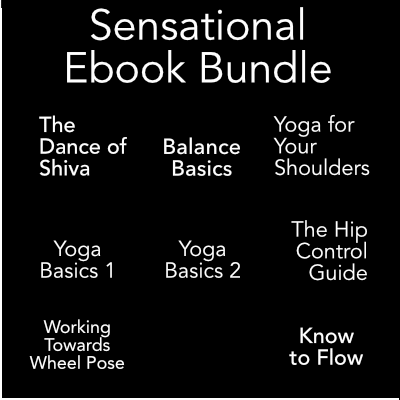 ebook bundle including: the dance of shiva, balance basics, yoga for your shoulders, yoga basics 1, yoga basics 2, the hip control guide, working towards wheel pose, know to flow.