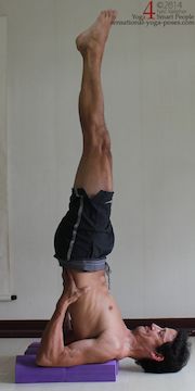shoulder stand with the shoulders, upper back and arms supported so that the head can hand down and reduce neck stress.