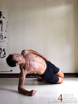 Side plank variations, knees and elbow bent, chest and hips lifted neil keleher, sensational yoga poses.