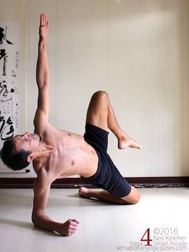 Side plank variations bottom knee and elbow bent, top knee lifted, neil keleher, sensational yoga poses.